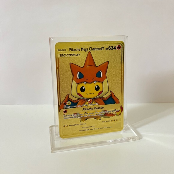 Pokemon Pikachu Mega Charizard Y METAL GOLD CARD  Collectible/Gift/ Display - Picture 3 of 3